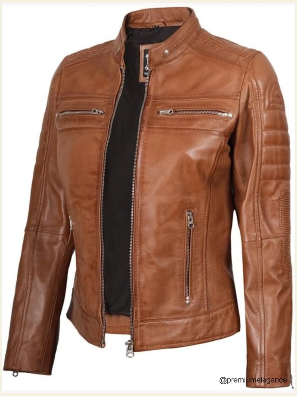 Real Lambskin Leather Cafe Racer Jacket Women Moto